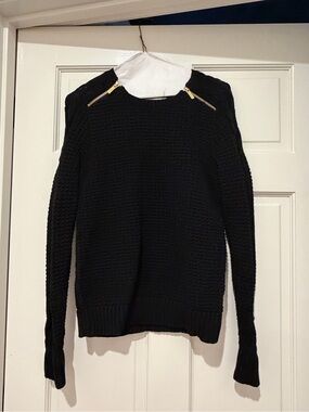 MICHAEL Michael Kors Black Crewneck Sweater with Gold Zipper Accents